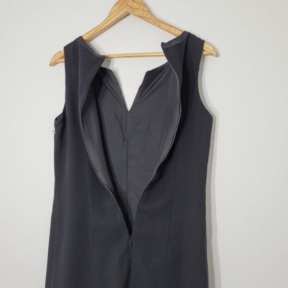 Tribal Black Notch Neck Shift Dress Sleeveless Ribbon Trim Zip Business Classic - Picture 7 of 9